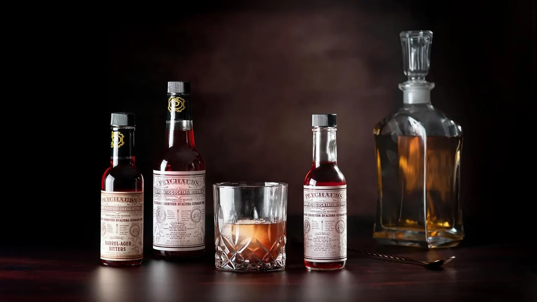 Bottle label or serving context: Aromatic Bitters, Three Pack